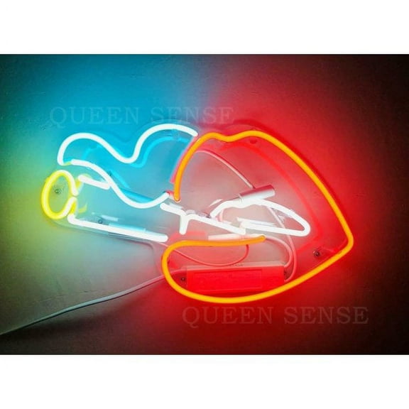 Queen Sense 14" Smoking Red Lips Neon Sign Acrylic Man Cave Handmade Neon Light 114LIPSSA