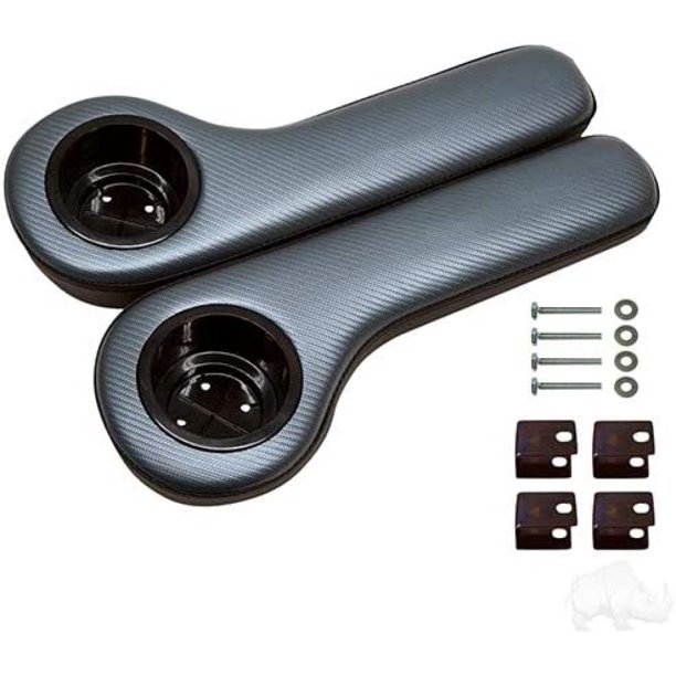 Universal Rear Seat Golf Cart Arm Rest Set with Cup Holders, Black and Gray Carbon Fiber