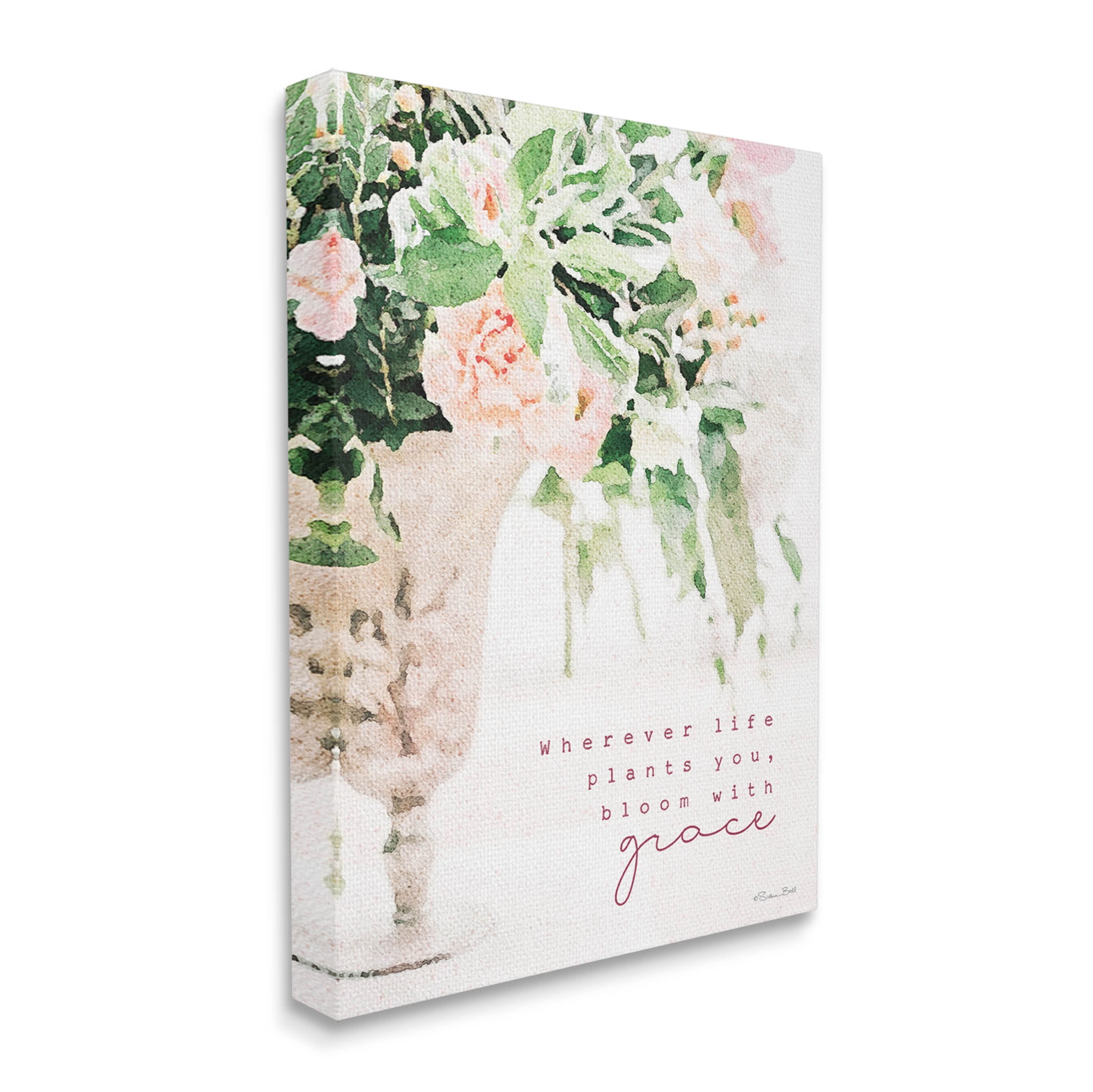 Stupell Industries Bloom With Grace Floral Phrase Graphic Art Gallery Wrapped Canvas Print Wall Art, Design by Susan Ball