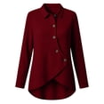 thumbnail image 5 of Tqcoqu Women's Waffle Knit Button Down Shirt,Point Collar Long Sleeve Asymmetric Irregular Hem Loose Casual Blouse Tops,2026 Fall Winter Trendy Clothes,Wine Women's S-XXL, 5 of 8