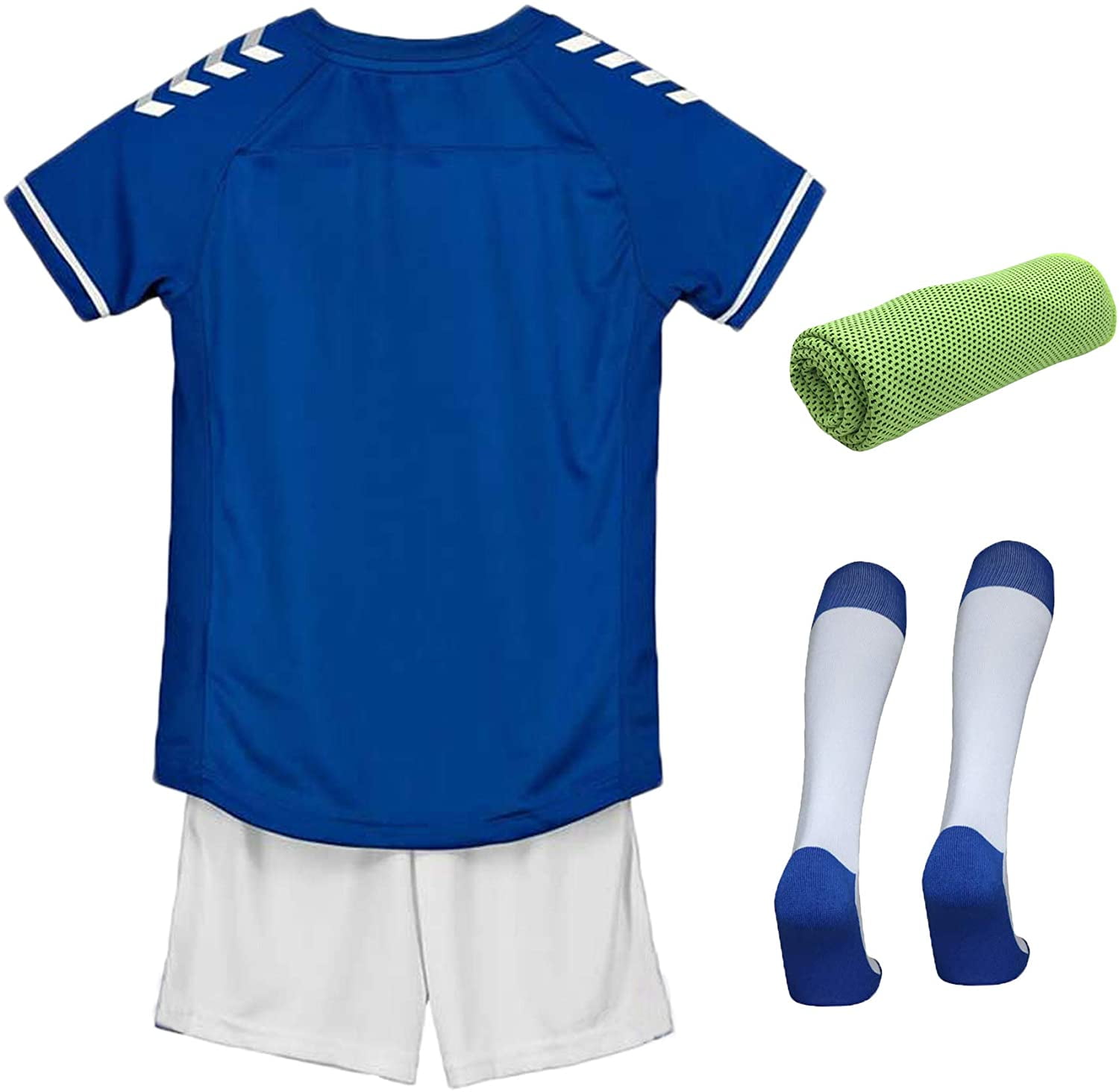 2020/2021 Kids Youth Home Kit Short Sleeve Soccer Jersey White & Striped Shorts,Socks,Towel,4in1 Gift Set,#7 Ronaldo #10 Dybala 