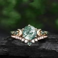 thumbnail image 5 of DVEATR 10K 14K 18K Rose Gold 2CT Round Natural Moss Agate Engagement Ring Set for Women 925 Sterling Silver 8mm Genuine Green Moss Agate Leaf Art Deco Bridal Wedding Ring Set (Size 4-15), 5 of 10