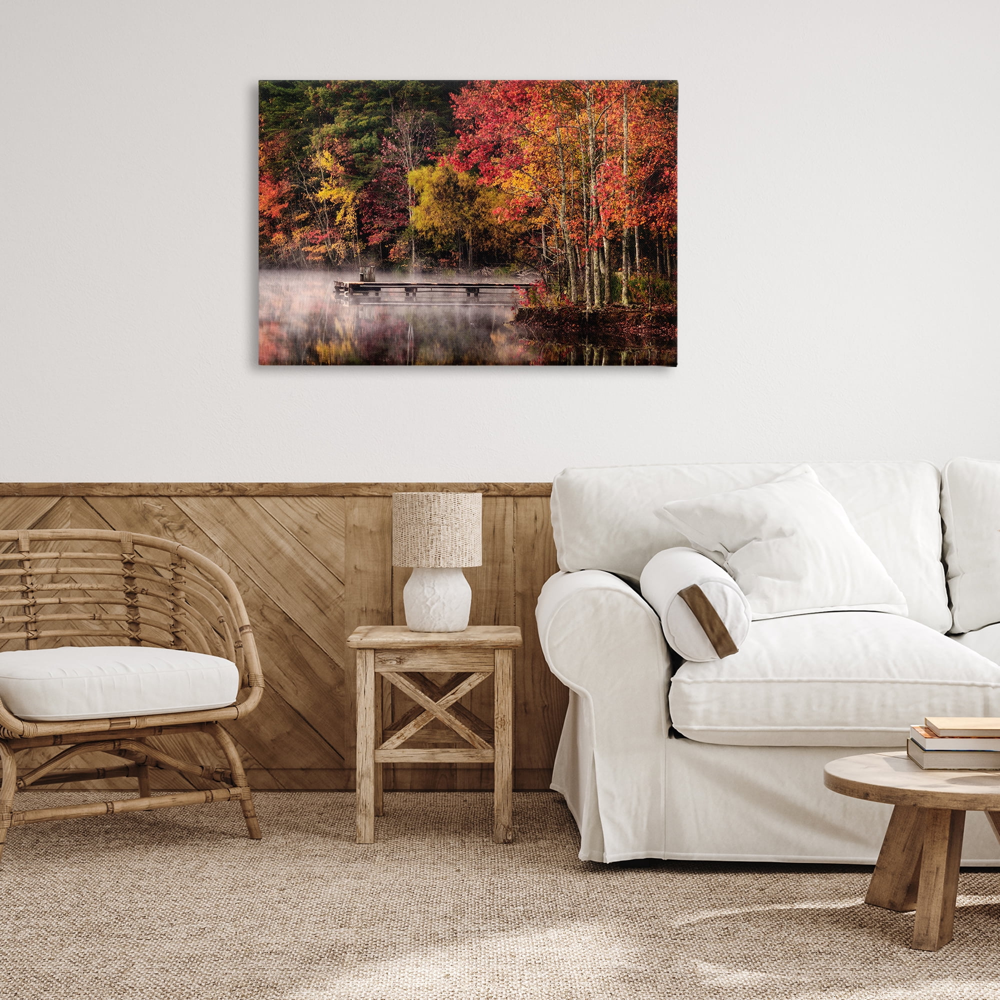 Stupell Industries Autumn Dock Landscape Landscape & Nature Photography Wrapped Canvas Art Print Wall Art, 36 x 24