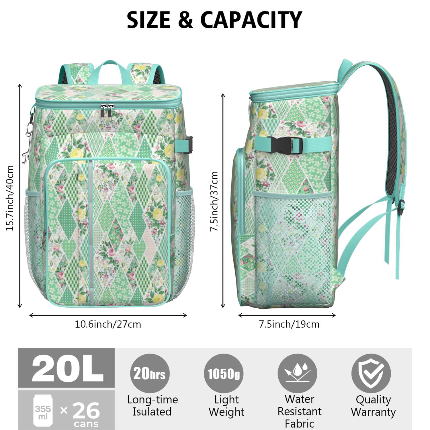 Travel Cooler Bag - Pioneer Flower Camping Beer Cooler Backpack with Bottle Opener- Waterproof Insulated Picnic Backpacks - Cooler Bag for Beach