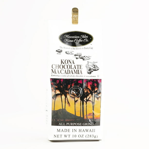 Hawaiian Isles Chocolate Macadamia Kona Coffee 10 oz each (4 Items Per