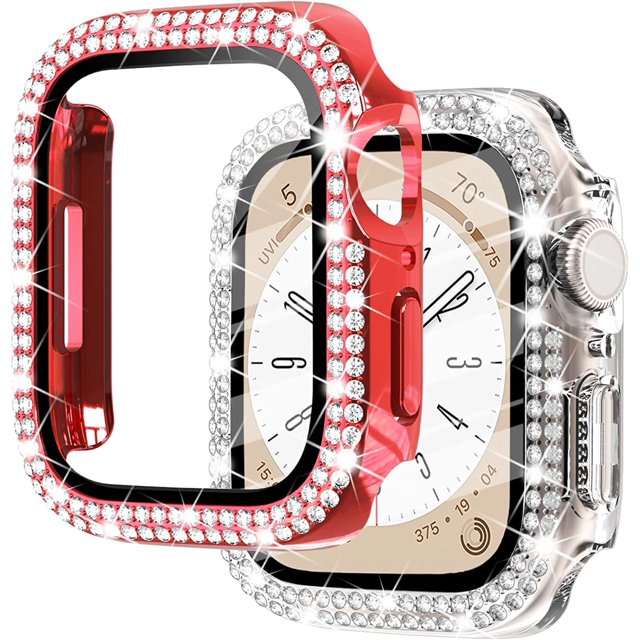 2-Pack Bling Cases with Screen Protector Compatible for Apple Watch 44mm SE 2022 Series 6 5 4, Protective Cover for iWatch SE Series 4/5/6 (44mm, Clear/Red)