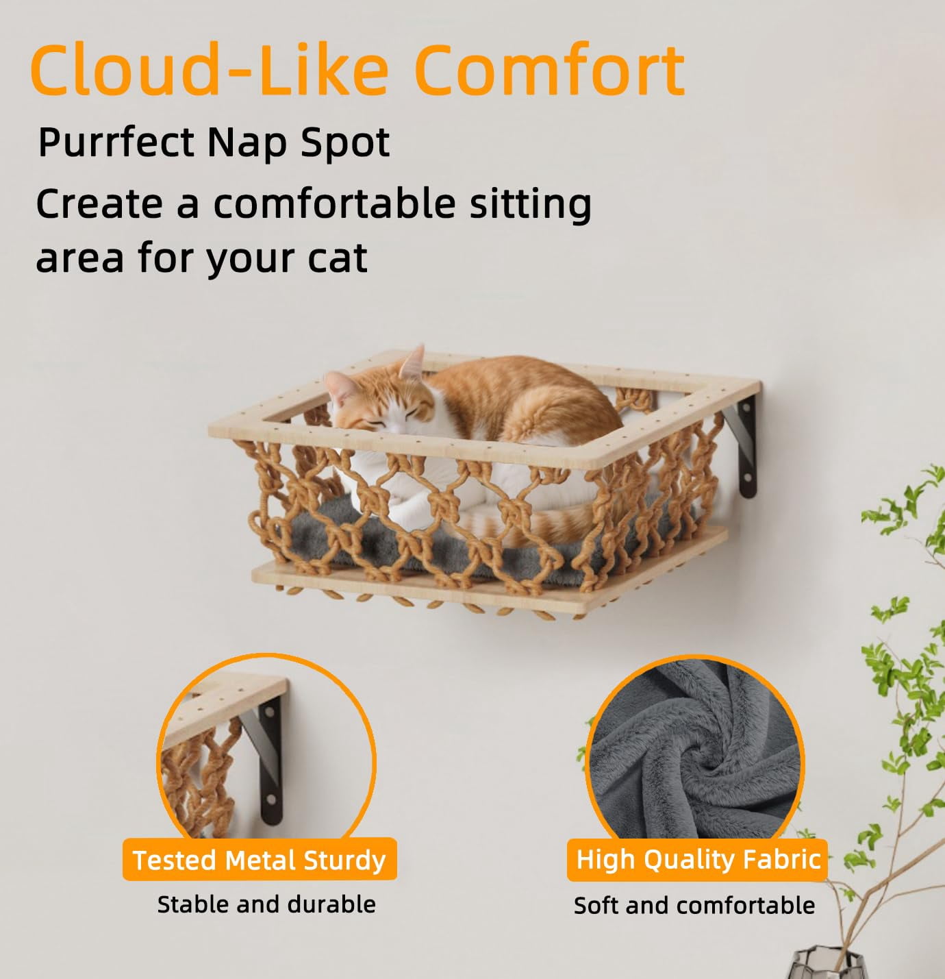 5-in-1 Cat Wall Shelves Set With Hammock  Wall-mounted Furniture Includes Condo Bridge Ladder & Steps For Indoor Cats Safe Stable (gray)