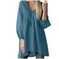 thumbnail image 2 of AXXD Womens Tops Dressy Casual Blue Plus Size Summer 2024 Trendy V-Neck Long Sleeve Casual T-shirt Top Solid Blouse, 2 of 7