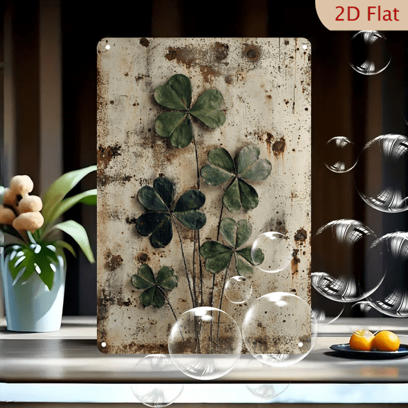 Rustic Green Clover Decorative Signs & Plaques Vintage St Patrick's Day Decor Lucky Charm Wall Art for Home, Kitchen, Cafe, Bar - Reusable Holiday Decoration
