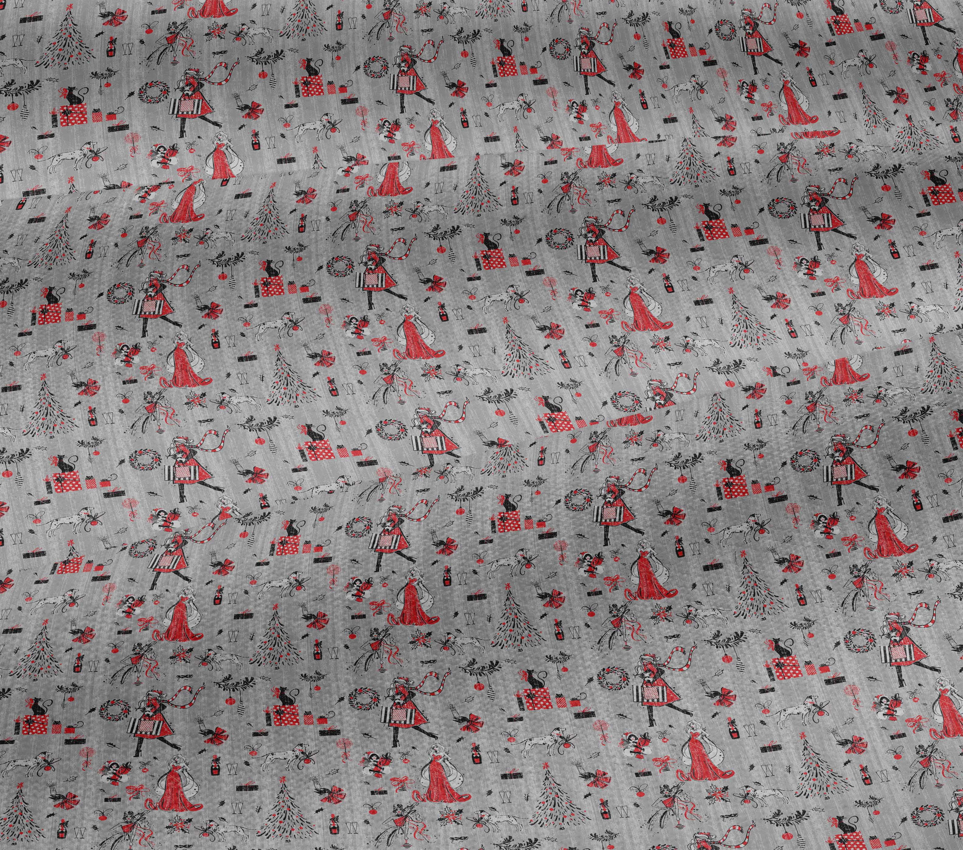 oneOone Cotton Jersey Gray Fabric Christmas Sewing Material Print Fabric By The Yard 58 Inch Wide
