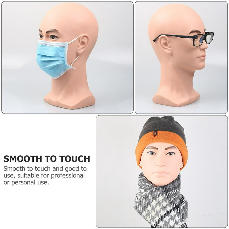 Male Training Head Bald Mannequin Head Professional Cosmetology Manikin  Doll Head for Wig Making,Glasses, Hat Display