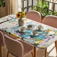 thumbnail image 3 of Easter Table Cloths for 5 Foot Rectangle Tables, Turquoise Truck Colorful Eggs Tree Gnomes Rabbit Patio Waterproof Elastic Fitted Tablecloths, Washable Rectangular Table Cover for Camping, 3 of 8