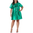 thumbnail image 2 of Agnes Orinda Women's Plus Size Metallic Round Neck Short Sleeve Party Clubwear Loose Mini T-Shirt Dresses 2X Green, 2 of 5