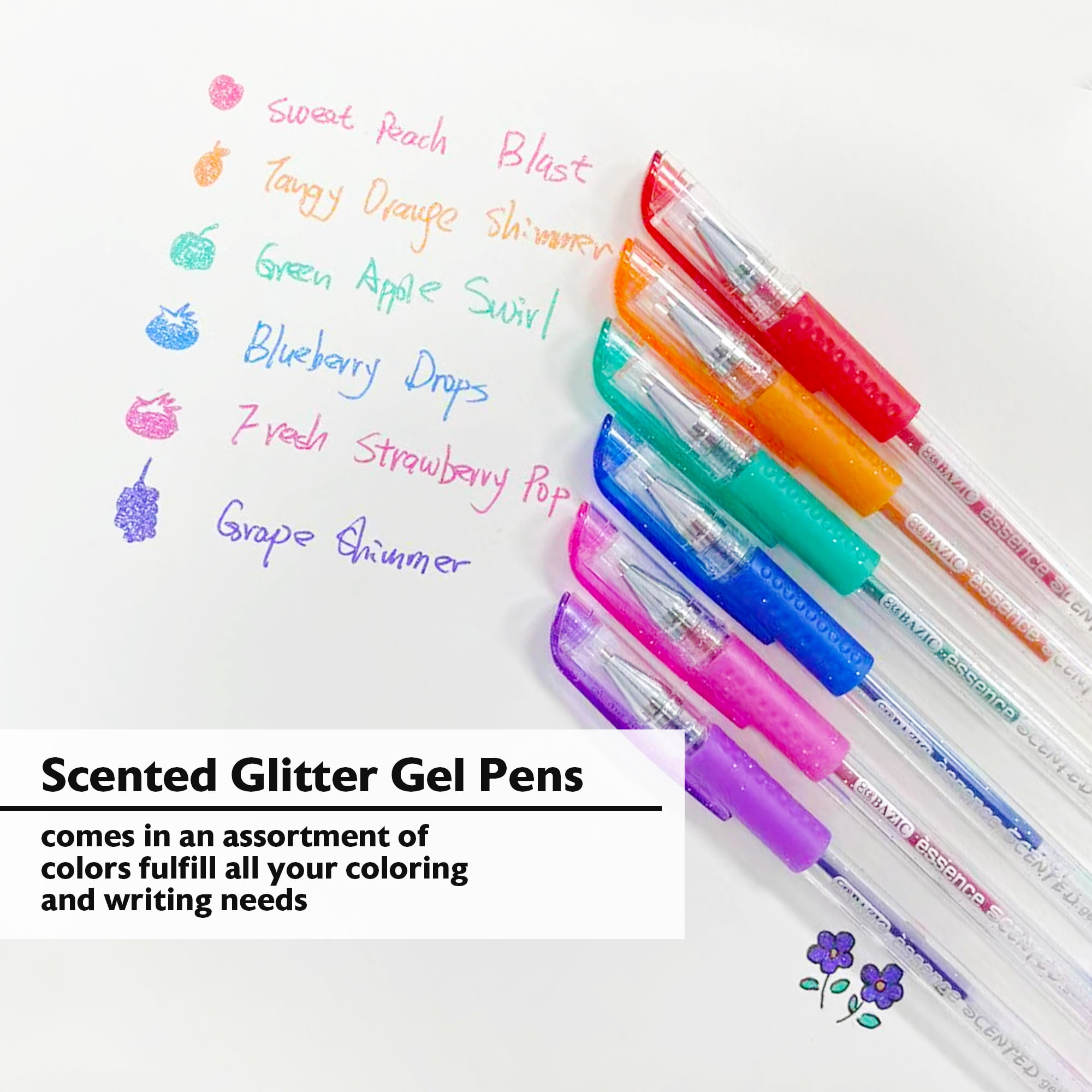 BAZIC Essence Scented Glitter Color Gel Pen, Comfort Grip (6/Pack), 24-Pack