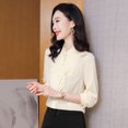 thumbnail image 3 of Camisas y blusas de seda auténtica con volantes para mujer, blusas de manga larga, blusas elegantes para oficina, primavera y otoño de 2022, 3 of 5