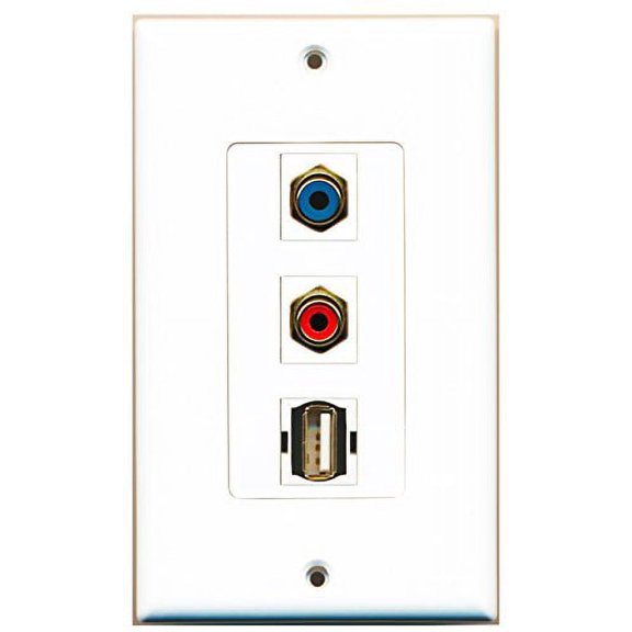 RiteAV - 1 Port RCA Red and 1 Port RCA Blue and 1 Port USB A-A Decorative Wall Plate Decorative