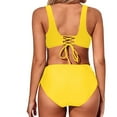 thumbnail image 3 of TOWED22 Womens High Waisted Bikini Sets Tummy Control Bathing Suits Halter Two Piece Swimsuit Modest Bikini（Yellow,L）, 3 of 6