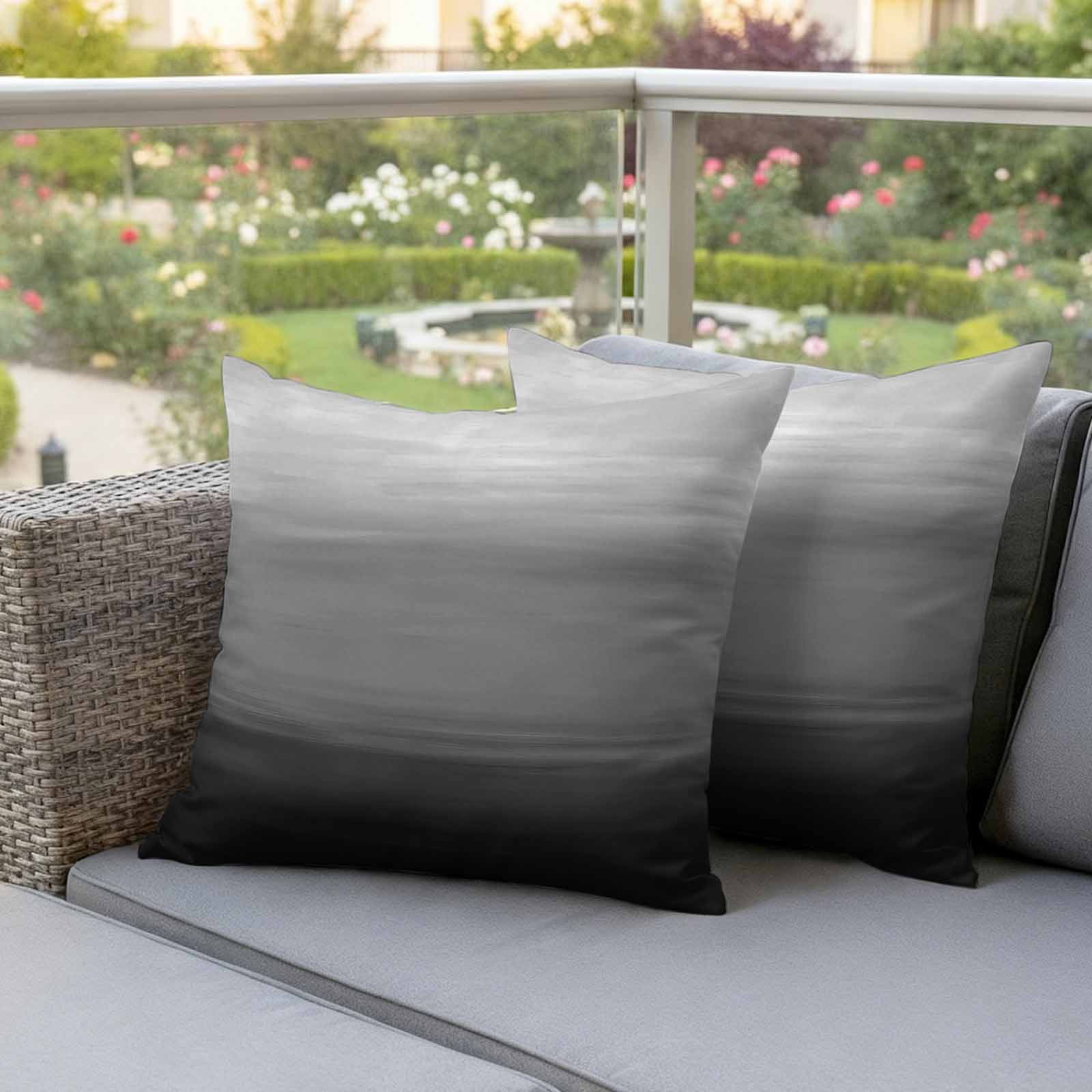 Black Grey Ombre Outdoor Waterproof Pillow Covers, Modern Abstract Art Texture Decorative Square Throw Pillowcase Sofa Cushion Sham for Patio/Couch/Chair, 16"x16" 2 Pack
