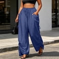 thumbnail image 5 of cocolona Womens Street Casual Plus Size Palazzo Pants Elastic Waist Drawstring Wide Leg Travel Lounge Pants with Pockets, 5 of 5
