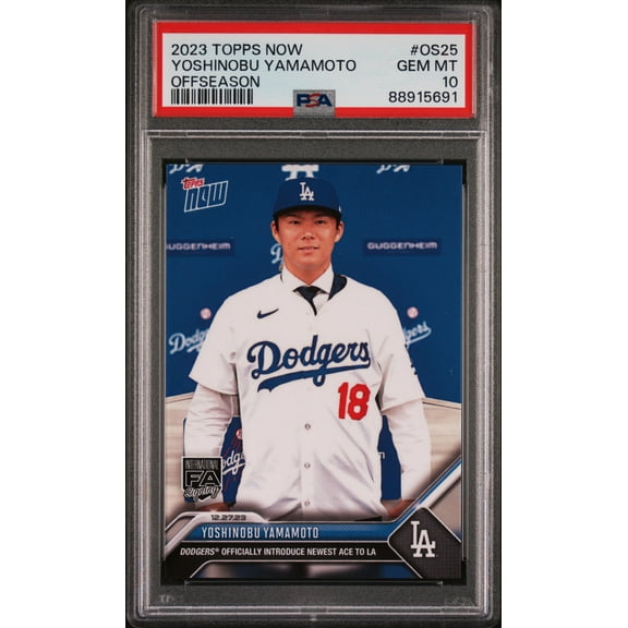Yoshinobu Yamamoto 2023 Topps Now Offseason Baseball Rookie Card #OS25 Graded PSA 10 Cert #88915691