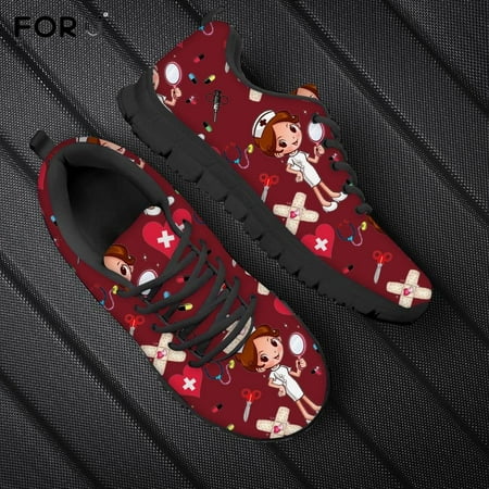 

Nursing Shoes for Women Cartoon Nurse Pattern Woman s Flats Shoes Breath Lace Up Sneakers Casual White Ladies Shoe