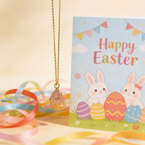 Easter Egg Pendant Necklace for Women, Enamel Floral Egg Charm Jewelry, Zircon Accented Spring Holiday Gift, Gold Chain Necklace Elegant Party Wear, Cute Easter Gifts for Her, Fashion Dainty Necklace