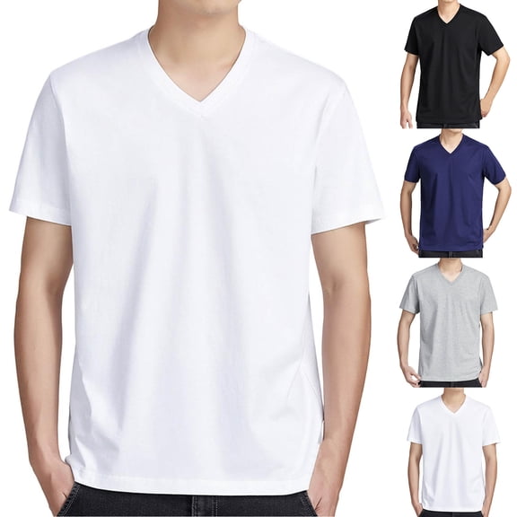 Luvrsol Shirts for Men Plus Size Casual Solid V-Neck Pocket Short Sleeved Base Shirt Daily, M-4XL