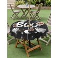thumbnail image 3 of Outdoor Tablecloth with Umbrella Hole and Zipper, Black BOO Halloween Round Table Cloth 60 Inch Waterproof Tablecloth, Cute Ghost Spooky Star Moon Dots Picnic Table Cover for Patio Camping, 3 of 7