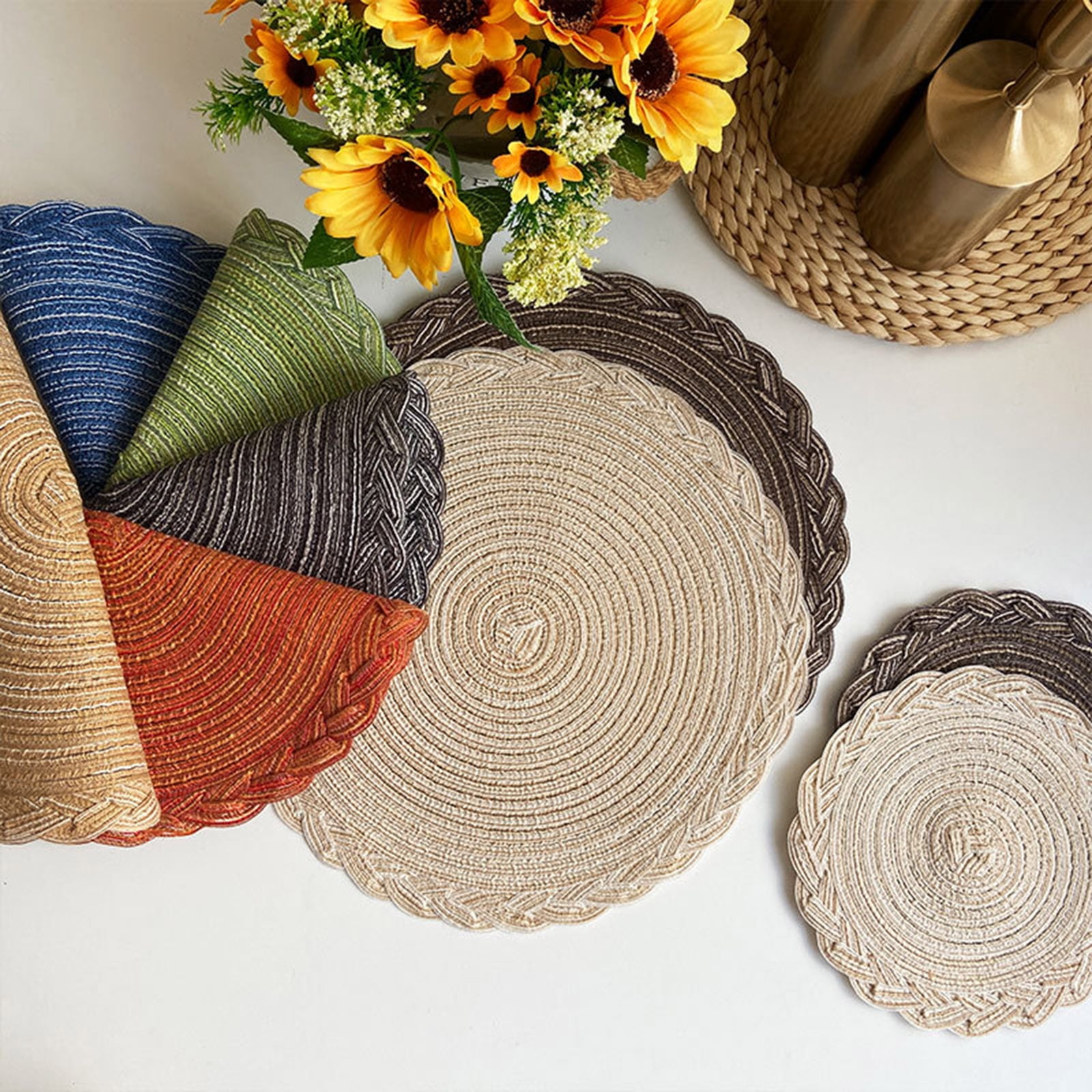 Round Placemats Set of 10, 12-in Washable Woven Placemats for Kitchen Dining Table, Table Placemats