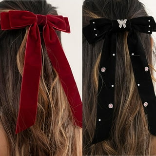 Yheakne Velvet Hair Bow Tail Satin Bow Long Tail Headpieces Winter Hair  Barrette Headwear Hair Accessories for Women and Girls Gifts (Red)