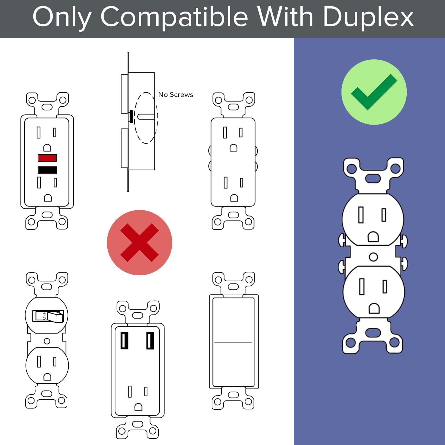 6 Pack - SnapPower GuideLight 2 [For Duplex Outlets] - Replaces Plug-In Night Light - Electrical Receptacle Wall Plate With LED Night Lights - Auto On/Off Sensor - (Duplex, White)
