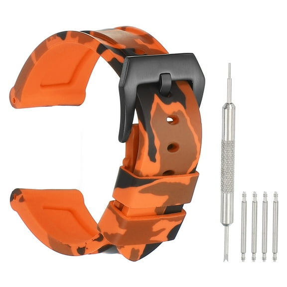 Uxcell Silicone Watch Band 24mm Quick Release Flexible Soft Rubber H-type Watch Strap with Stainless Steel Black Clasp Replacement Wristband for Men, Camo Orange