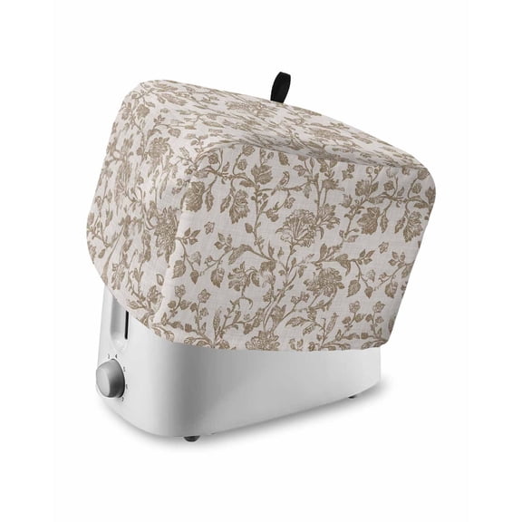 Farmhouse Khaki Toaster Cover 2 Slice, Vintage Flower Leaf Botanical Plant Dustproof Bread Machine Oven Cover with Storage Pockets, Fits Most Kitchen Toasters Protector