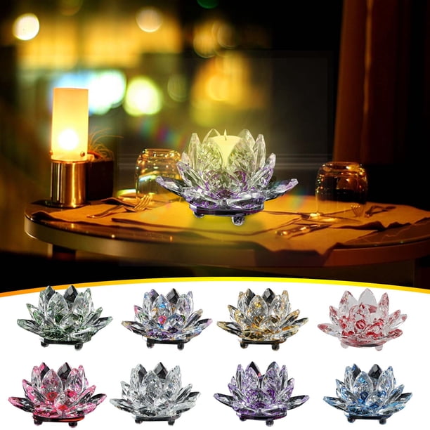 Teissuly Colored Crystal Glass Lotus Candle Tea Lamp Holder Buddhist Candle Teissuly WER202310165078