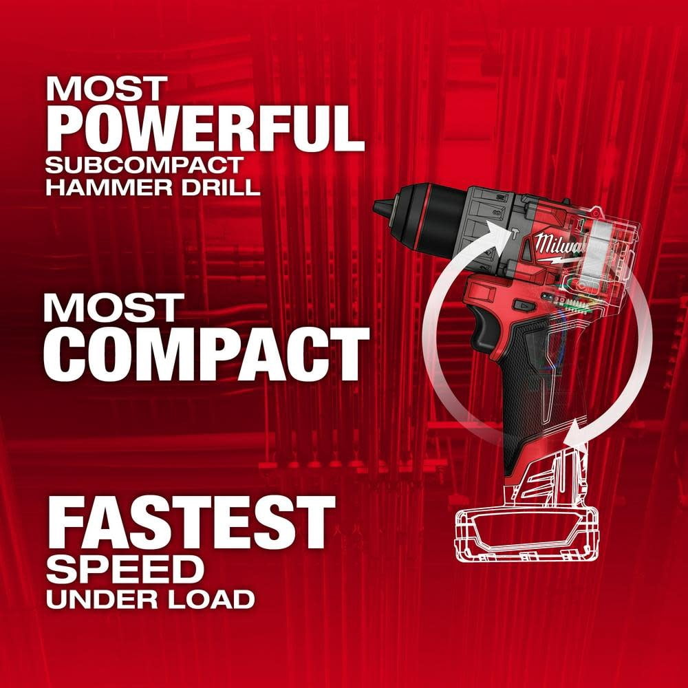 Milwaukee 3404-20 M12 FUEL 1/2" Hammer Drill 3404-20  Compact, High-Power Subcompact Drill with Brushless Motor & All-Metal Chuck (Bare Tool)