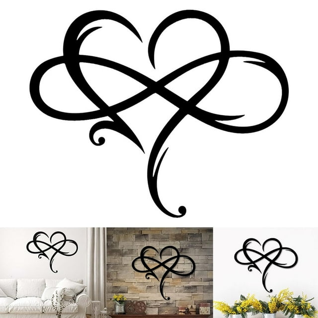 Metal Infinity Heart Art Decor - Personalized Wall Hanging Sign Love Heart Shape Infinity Symbol Metal Heart Love Sign Decorations Family Gift for Couples 13”*11”