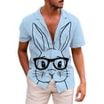 thumbnail image 4 of Spring Summer Casual Button Down Shirt Men's Easter Rabbit Print Short Sleeve Blue XXXL, 4 of 4