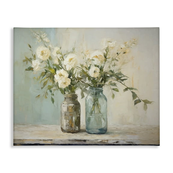 Stupell Industries Mason Jar Bouquet Botanical & Floral Painting Gallery Wrapped Canvas Art Print Wall Art, 20 x 16