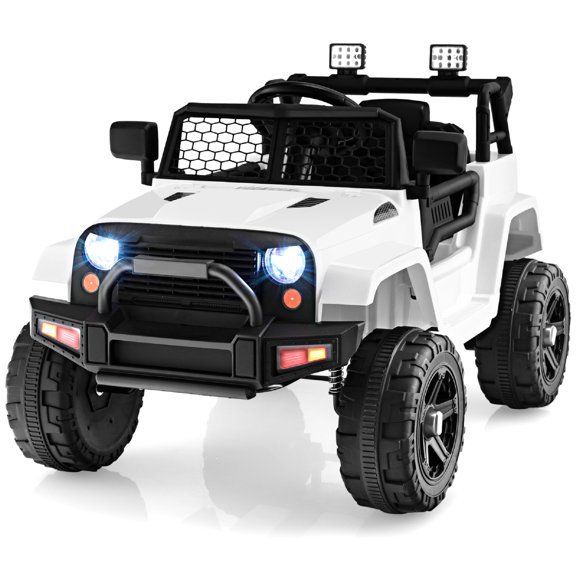 Patiojoy 12V Kids Ride On Car Electric Vehicle Jeep with Parental Remote Music Horn Headlights Slow Start Function White