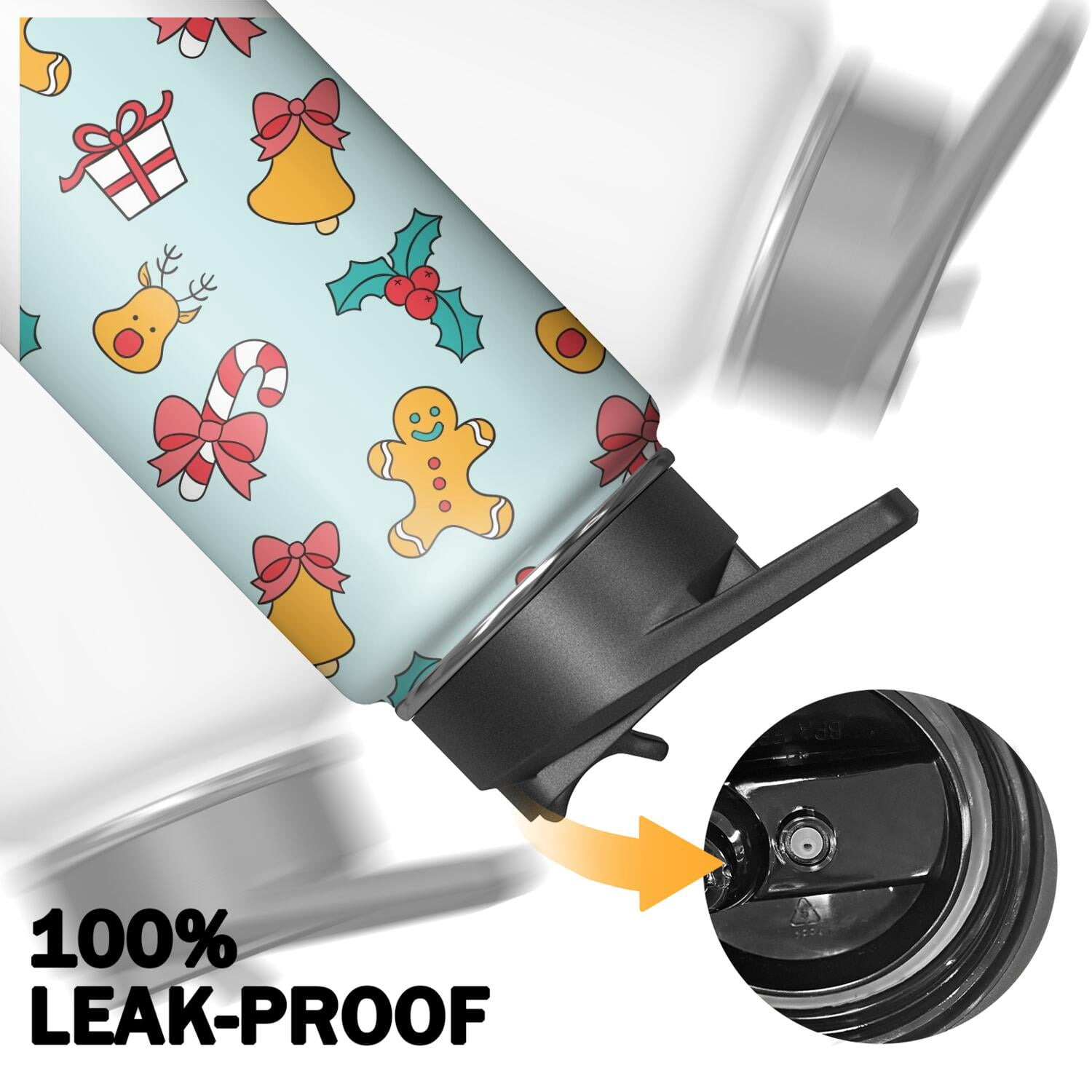 Christmas 18 oz Insulated Stainless Steel Water Bottle with Straw & Cleaning Brush , Leakproof, BPA-Free, 304 Stainless Steel, Wide Mouth, Travel Mug for Car, Gym, Office