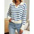 thumbnail image 5 of jinghuiyue Womens V Neck Sweater Long Sleeve Polo Striped Pullover Sweater Casual Knitted Loose Fall Tops L, 5 of 6
