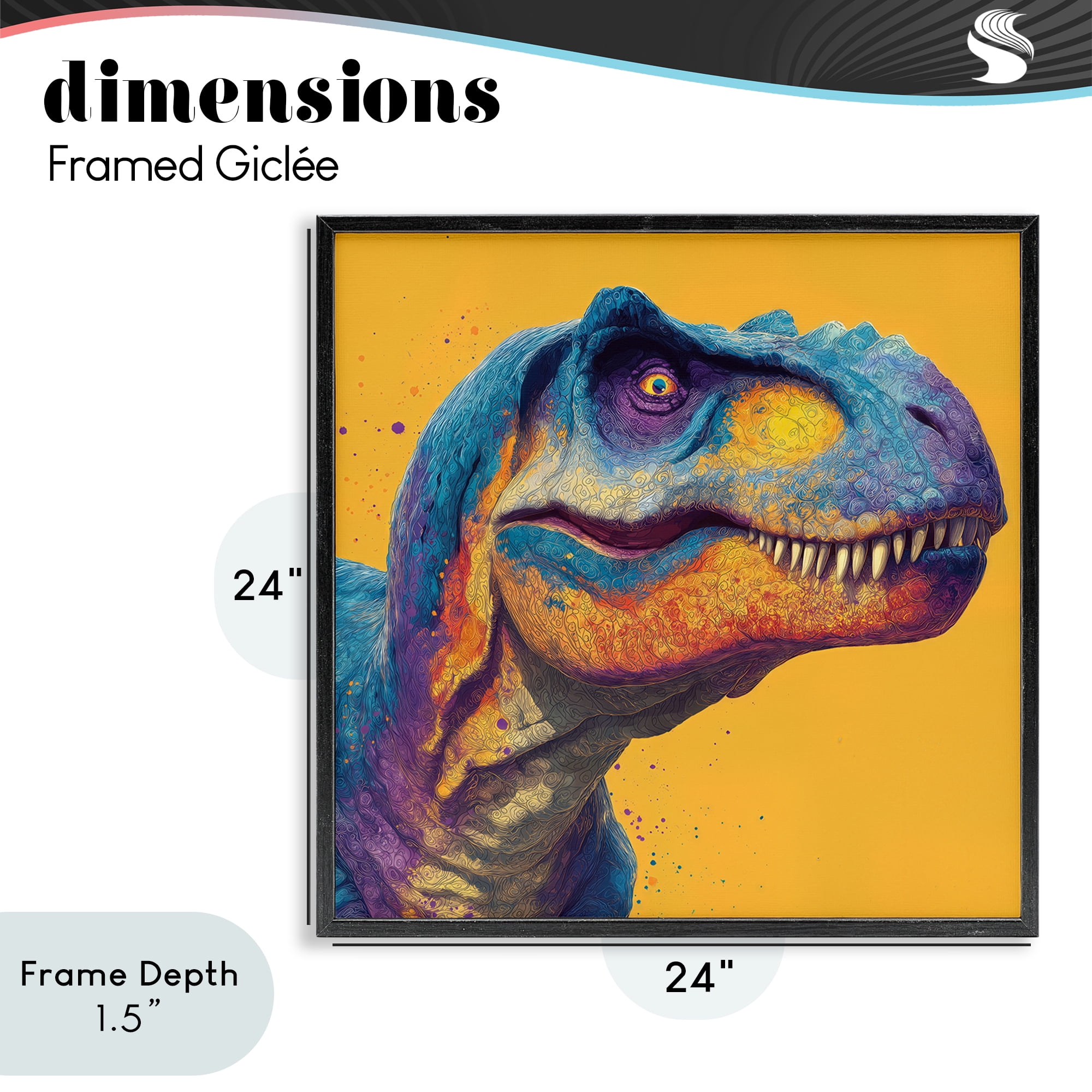 Stupell Industries Vibrant T-Rex Portrait Black Framed Giclee Art, design by Wumples