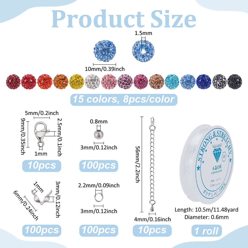 DIY Round Polymer Clay Rhinestone Beads Bracelet Making Kits Mixed Color 10mm Hole: 1.5mm