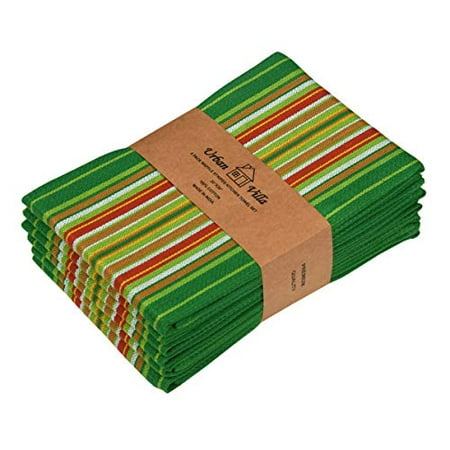 

Urban Villa Kitchen Towels Leaf Green Waffle Stripes 100% Cotton Ultra Soft Size: 20 x 30 inch Bar Towels & Tea Towels - (Set of 6)