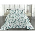 thumbnail image 2 of Ambesonne Leaf Print Quilted Bedspread Set 3 Pcs, Eucalyptus Branches Art, Queen, Pale Teal and Cadet Blue, 2 of 4