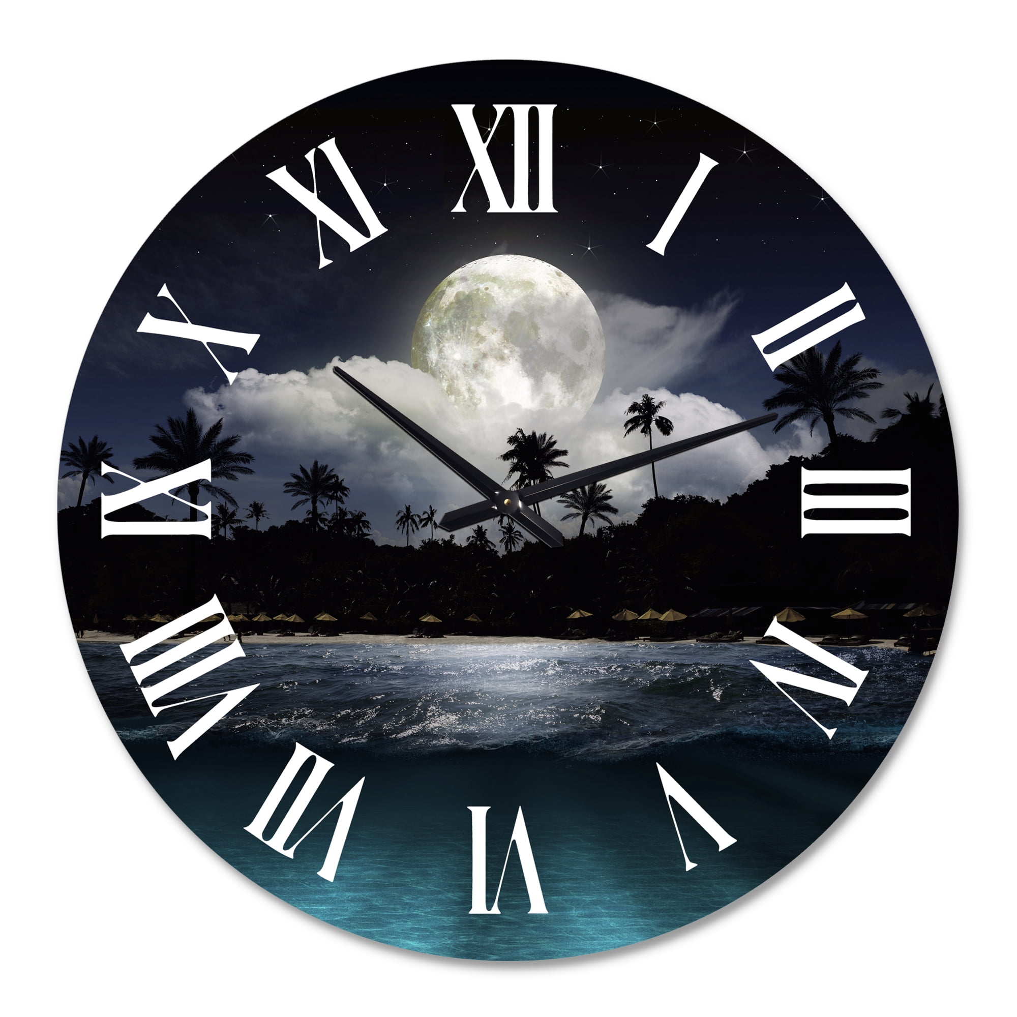 Designart 'Fishing Boat Under Tropical Full Moon' Modern Wall Clock