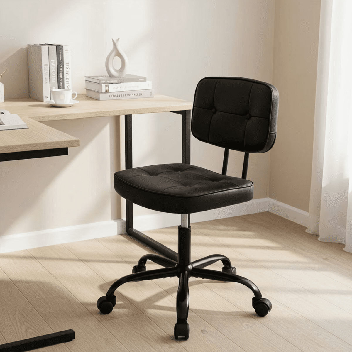 black ergonomic armless pu leather product