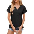 thumbnail image 3 of Camisetas para mujer con cuello en V para mujer Tops de verano holgados casuales para mujer de moda lisos para mujer, 3 of 5