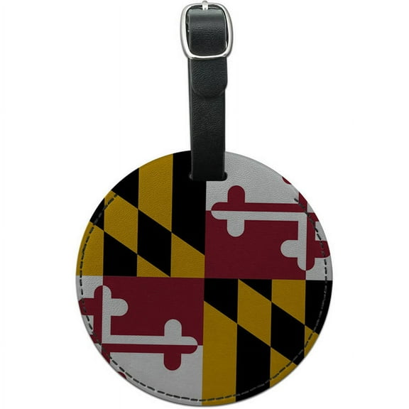 Maryland State Flag Round Leather Luggage ID Tag Suitcase Carry-On