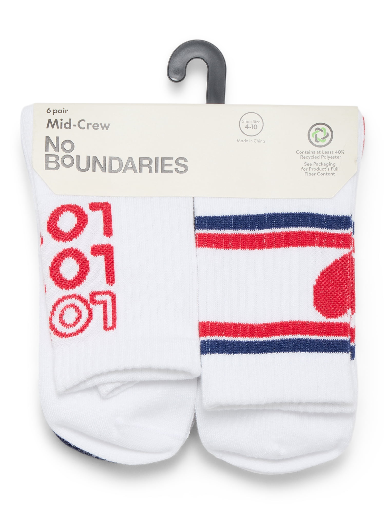 No Boundaries Women's Ribbed Mid Crew Socks, 6-Pack, Women's, Shoe Sizes 4-10